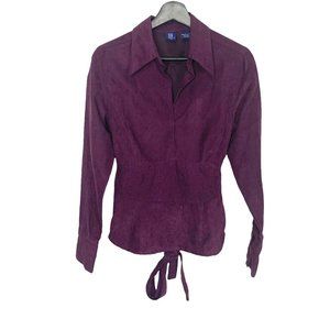 Vintage 90s Purple Faux Suede Long Sleeve Waist Panel Tie Top Large